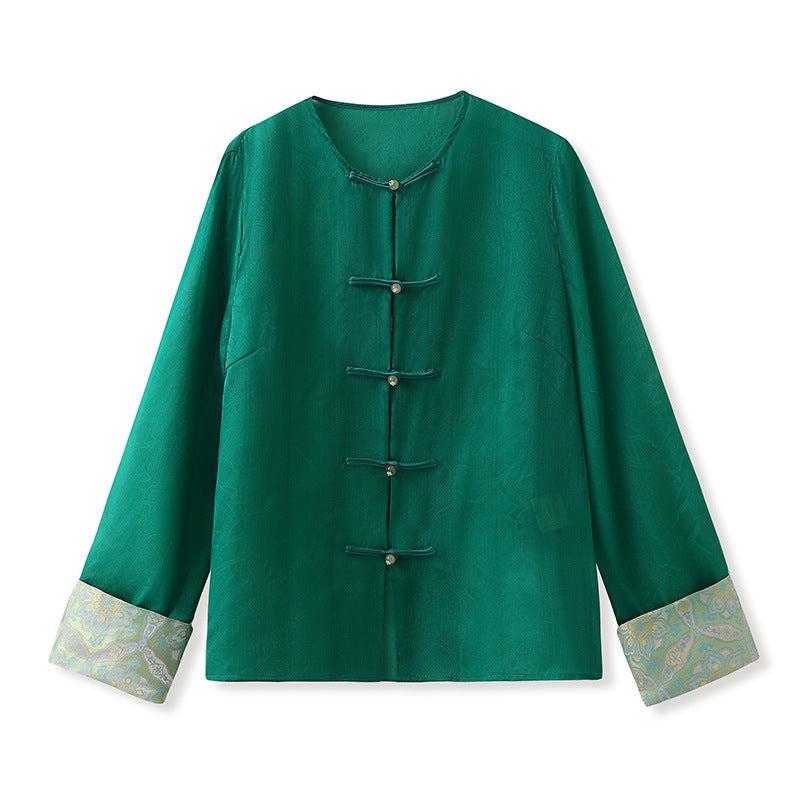 Chinese Style High-end Embroidery Shirt Buckle Retro Thin Fashion Tops Women - X2-Shopping