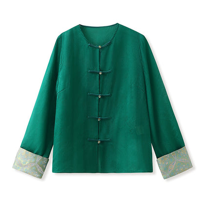Chinese Style High-end Embroidery Shirt Buckle Retro Thin Fashion Tops Women - X2-Shopping
