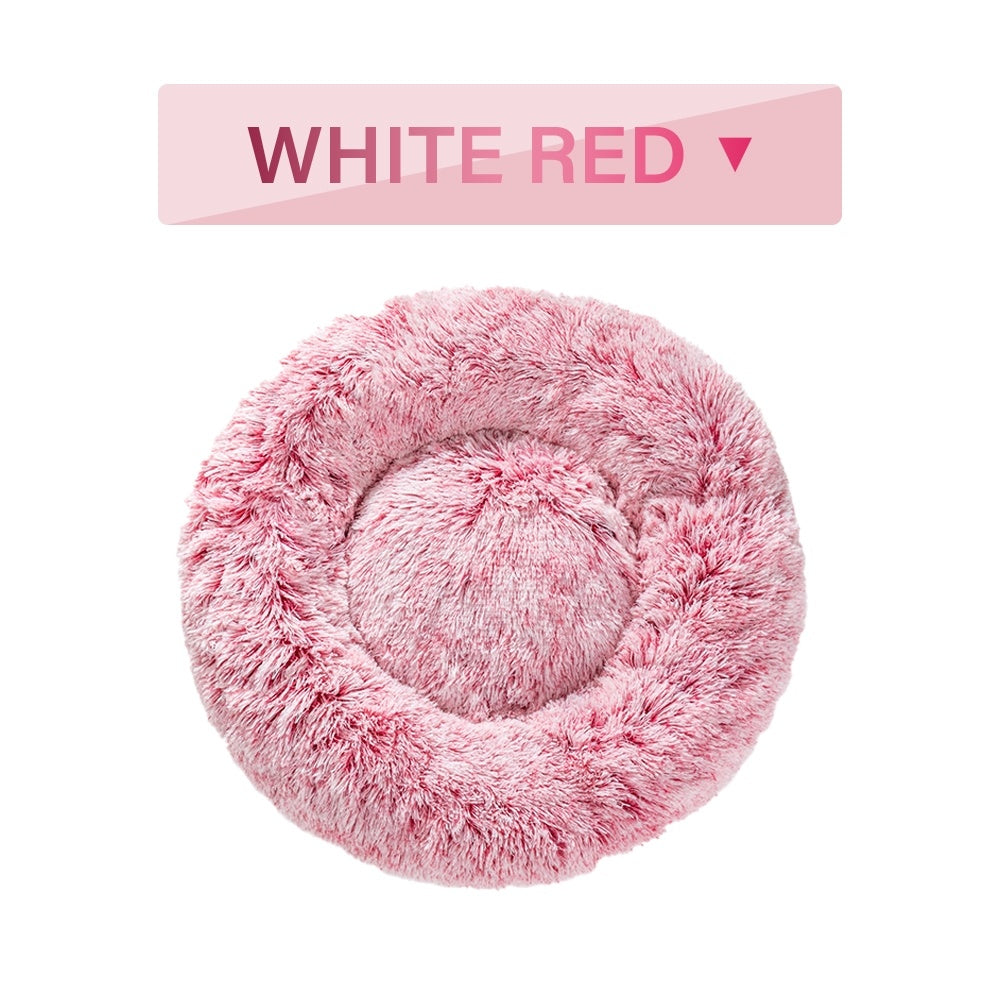 Fluffy Donut Dog Bed  Warm Soft Long Plush Pet Cushion Dog House Cat  Bed Washable Pet Sofa Mat Calming Samll Large Dog Beds - X2-Shopping