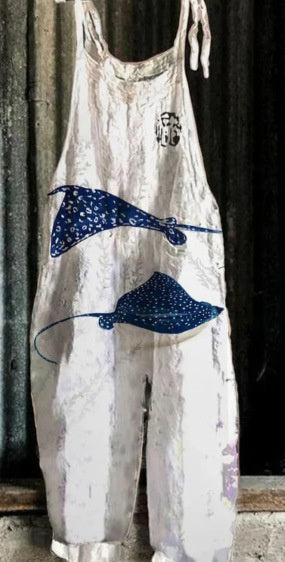 Women's Suspender Pants Animal Vintage Print