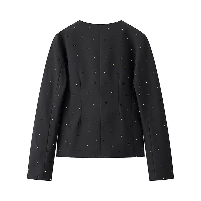 Stylish Simple And Versatile Loose V-neck Diamond Jacket - X2-Shopping
