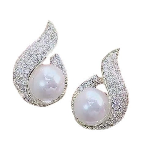 925 Silver Needle Pearl Elegance Retro Flashing Earrings