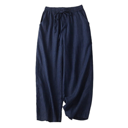 Retro Cotton And Linen Cropped Wide-leg Pants Women