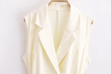 European And American Double Breasted With Belt Vest Pleated Skirt Dress