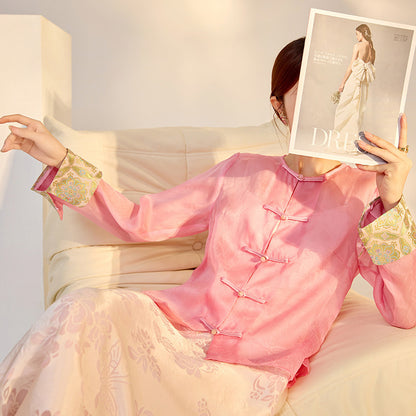 Chinese Style High-end Embroidery Shirt Buckle Retro Thin Fashion Tops Women - X2-Shopping