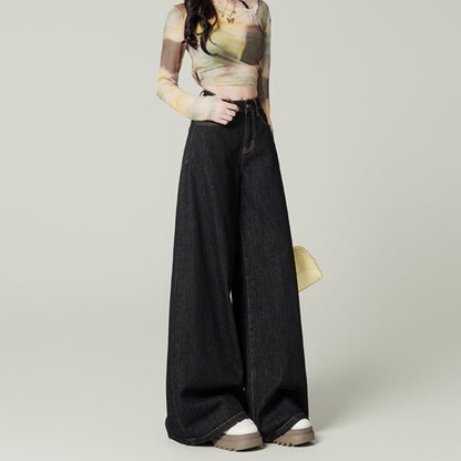 Retro Deep Blue Wide Leg Jeans