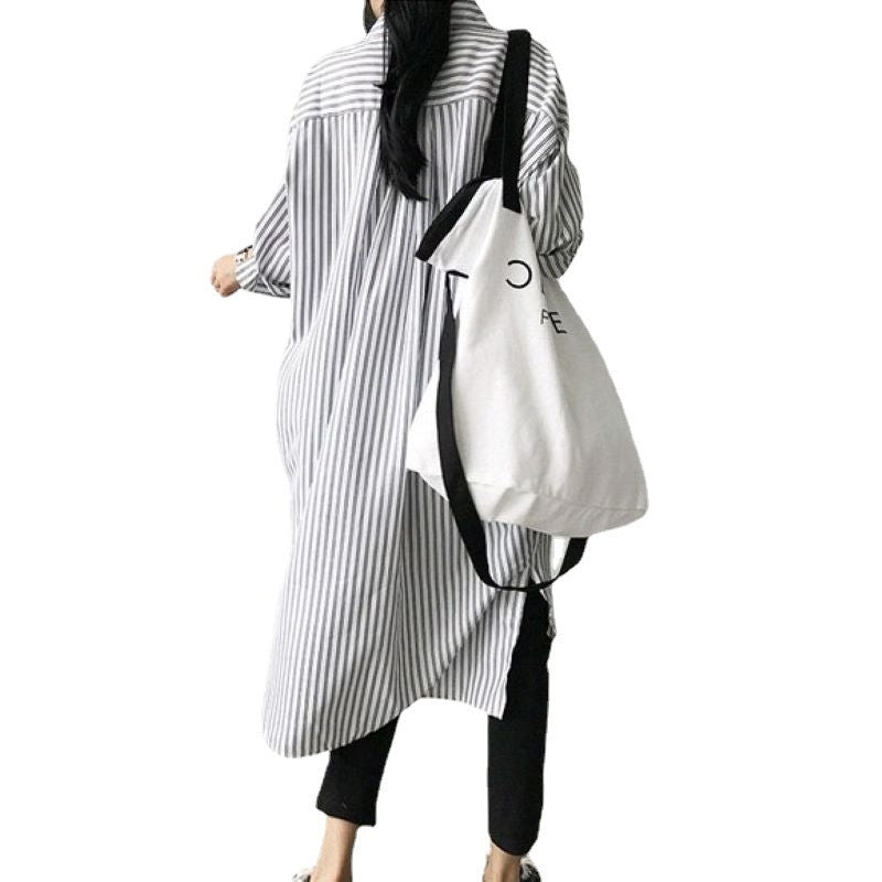 Early Autumn Lazy Cold Style Mid-length Striped Shirt - X2-Shopping