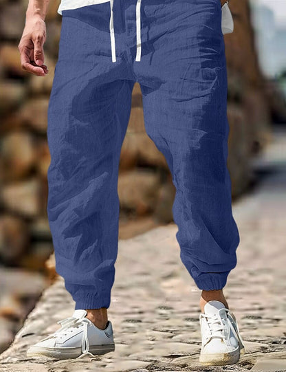Men's Summer Linen Trousers Elastic Waist