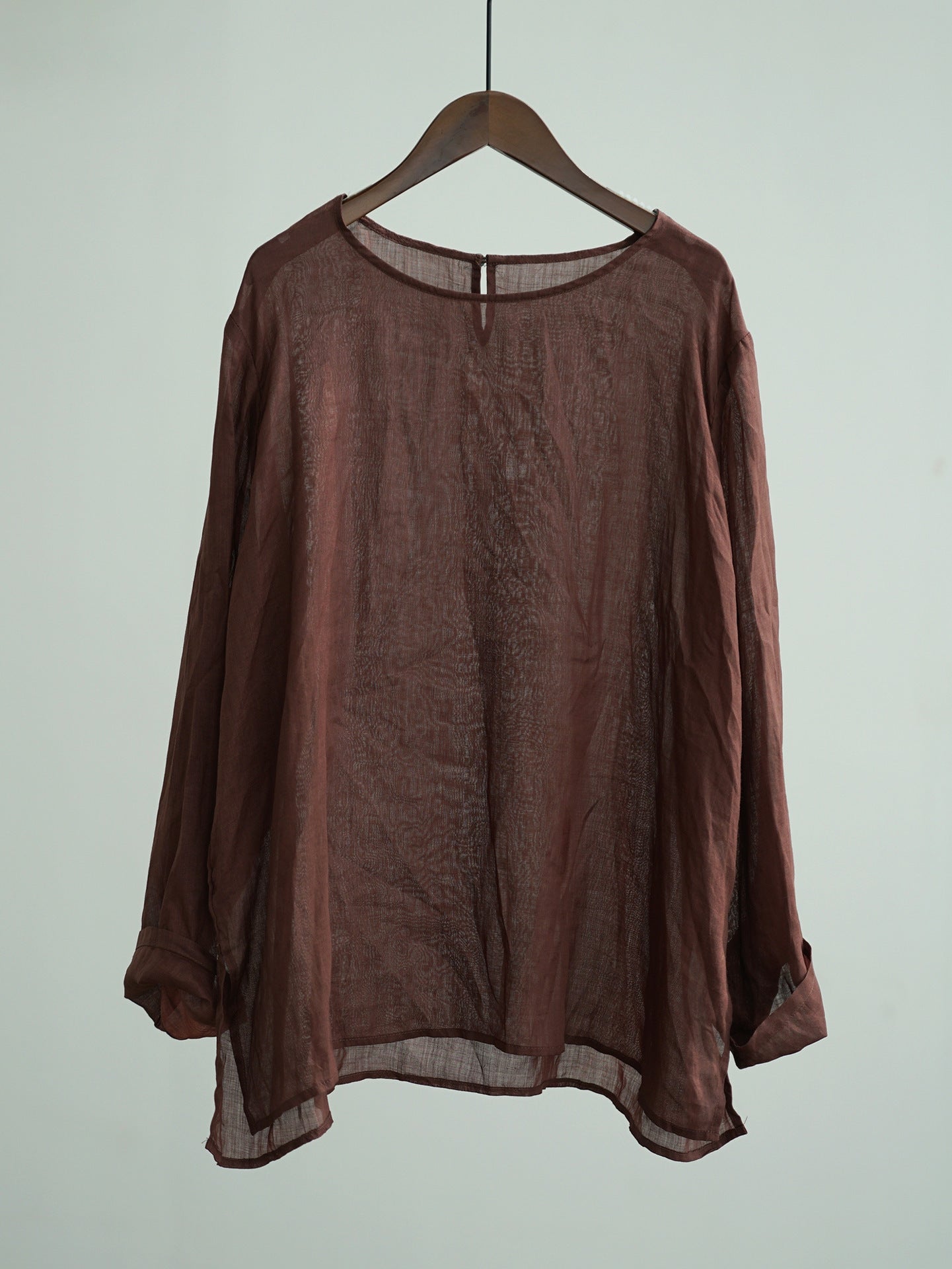 Original Simplicity Round Neck Pullover Clear Ramie Mid-length Shirt