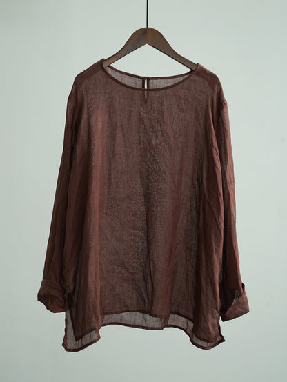 Original Simplicity Round Neck Pullover Clear Ramie Mid-length Shirt