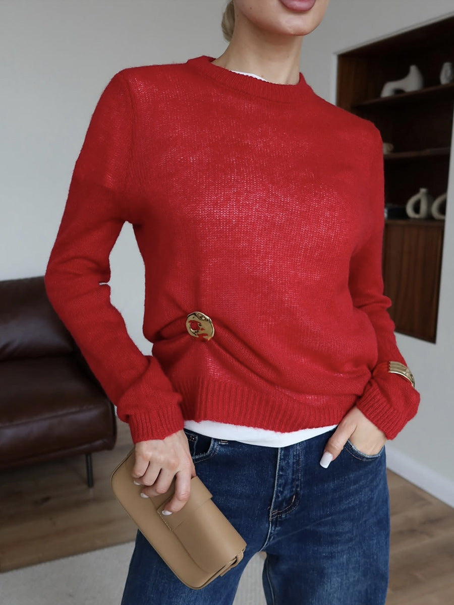 Sweater Blouse Women's Round Neck European And American Style See-through