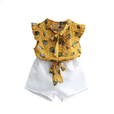 Ärmelloser Chiffon Zweiteiliger Anzug mit Blumenmuster für Mädchen