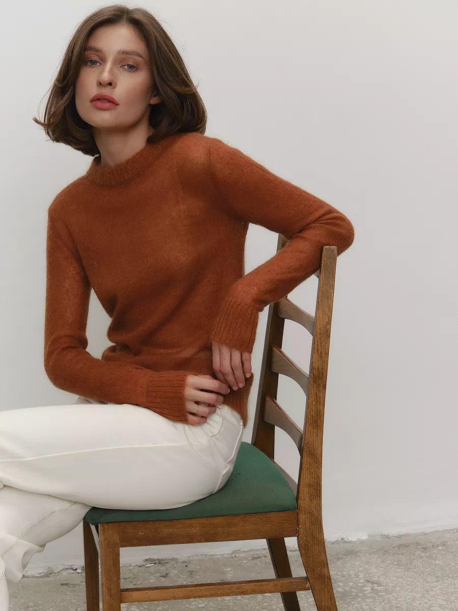 Sweater Blouse Women's Round Neck European And American Style See-through