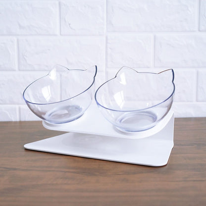 Non Slip Double Cat Bowl With Raised Stand Pet Food Cat Feeder Protect Cervical Vertebra Dog Bowl Transparent Pet Products - X2-Shopping