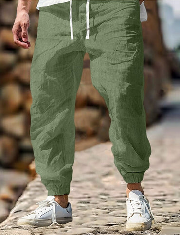 Men's Summer Linen Trousers Elastic Waist