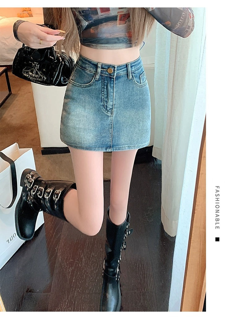 Retro Denim High Waist Hip Skirt - X2-Shopping