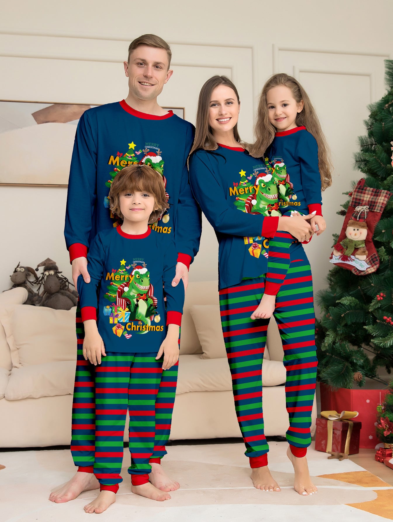 Tyrannosaurus Letter Christmas Tree Printing Parent-child Suit Pajamas - X2-Shopping