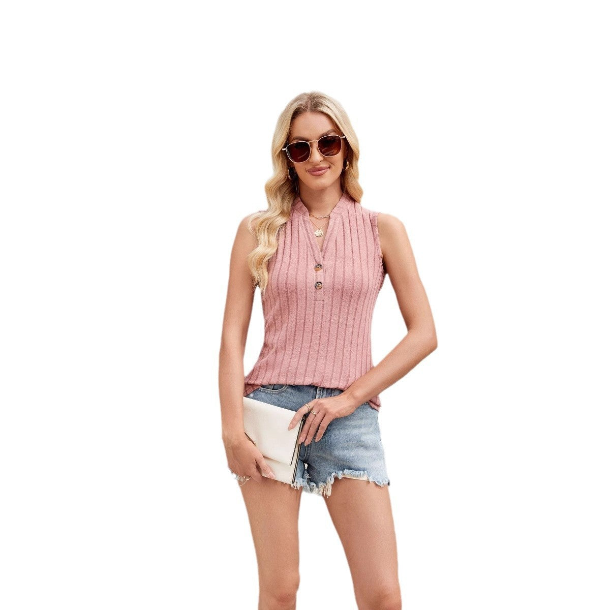 Women's Sleeveless Solid Color Knitted Vest - X2-Shopping