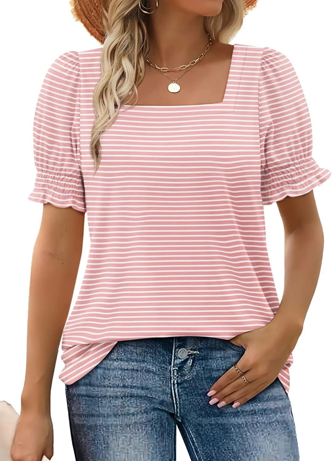 Spring And Summer New Fashion Simple U-neck Petal Sleeve Loose T-shirt - X2-Shopping