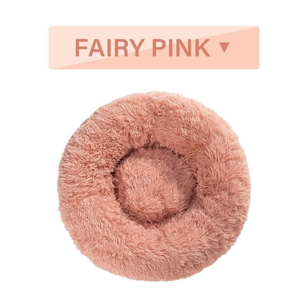 Fluffy Donut Dog Bed  Warm Soft Long Plush Pet Cushion Dog House Cat  Bed Washable Pet Sofa Mat Calming Samll Large Dog Beds - X2-Shopping