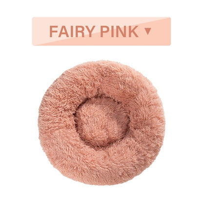 Fluffy Donut Dog Bed  Warm Soft Long Plush Pet Cushion Dog House Cat  Bed Washable Pet Sofa Mat Calming Samll Large Dog Beds - X2-Shopping
