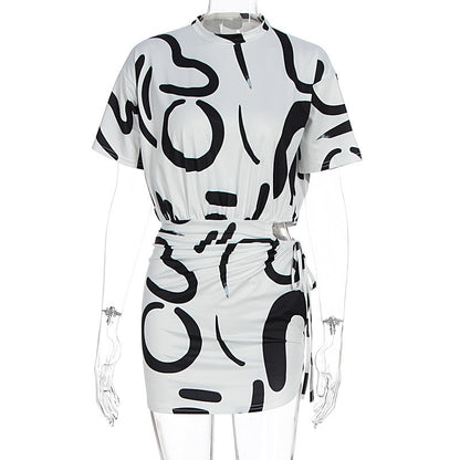 Fashion Tie-dyed Pleated Slim-fit Sheath Dress Women
