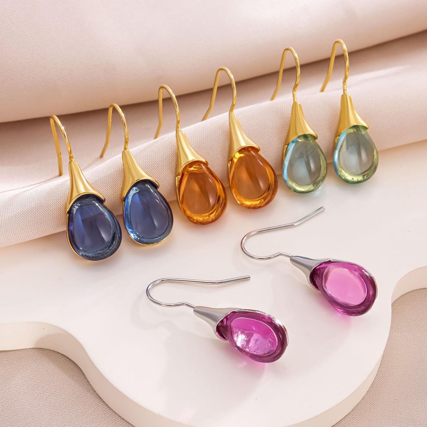 Drop-shaped Inlaid Cat's Eye Earrings Four-color Simple