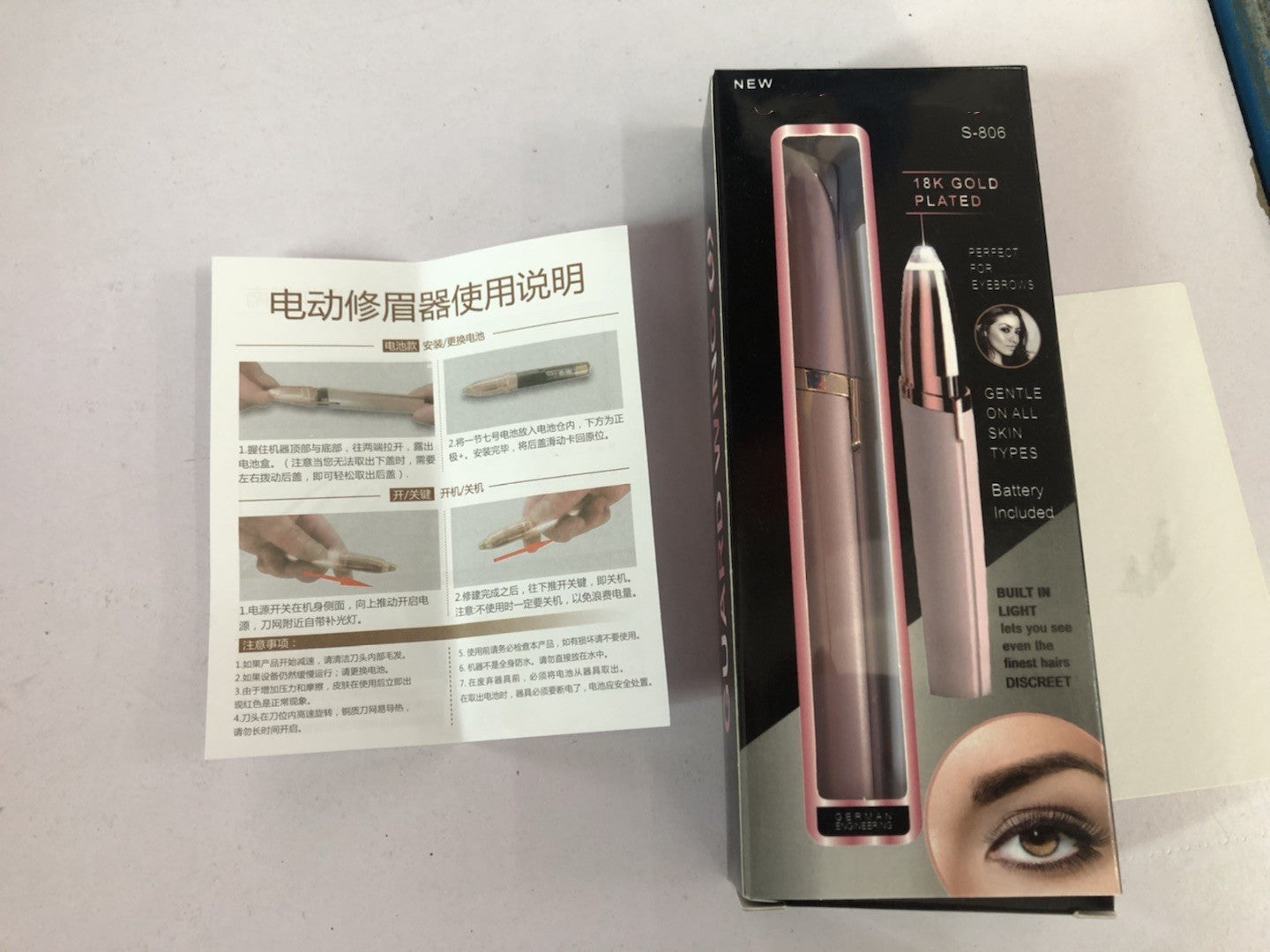 Mini Elektrischer Augenbrauentrimmer Lippenstift Augenbrauen Stift Haarentferner Schmerzloser Rasierer Epilierer mit LED-Licht