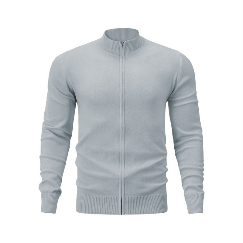 Stand Collar Casual Sports Sweater Solid Color Zipper Sweater