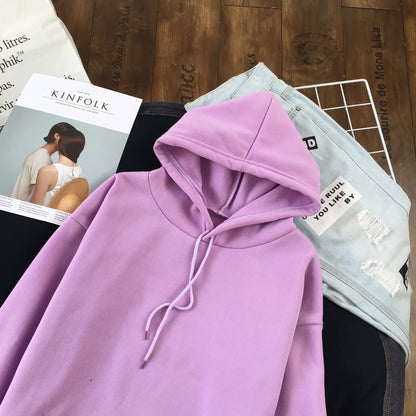 Long Sleeve Solid Color Hooded Sweater Couple - X2-Shopping