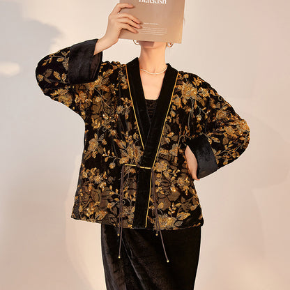 Heavy Industry Burnt Flower Embroidered Beads Cardigan National Style High Class Elegant V-neck Light Luxury Coat - X2-Shopping