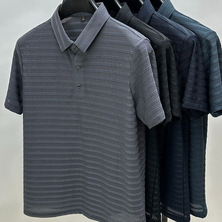 Atmungsaktives Kurzarm-Poloshirt mit ausgehöhltem Ice Silk Mesh und Revers für Herren