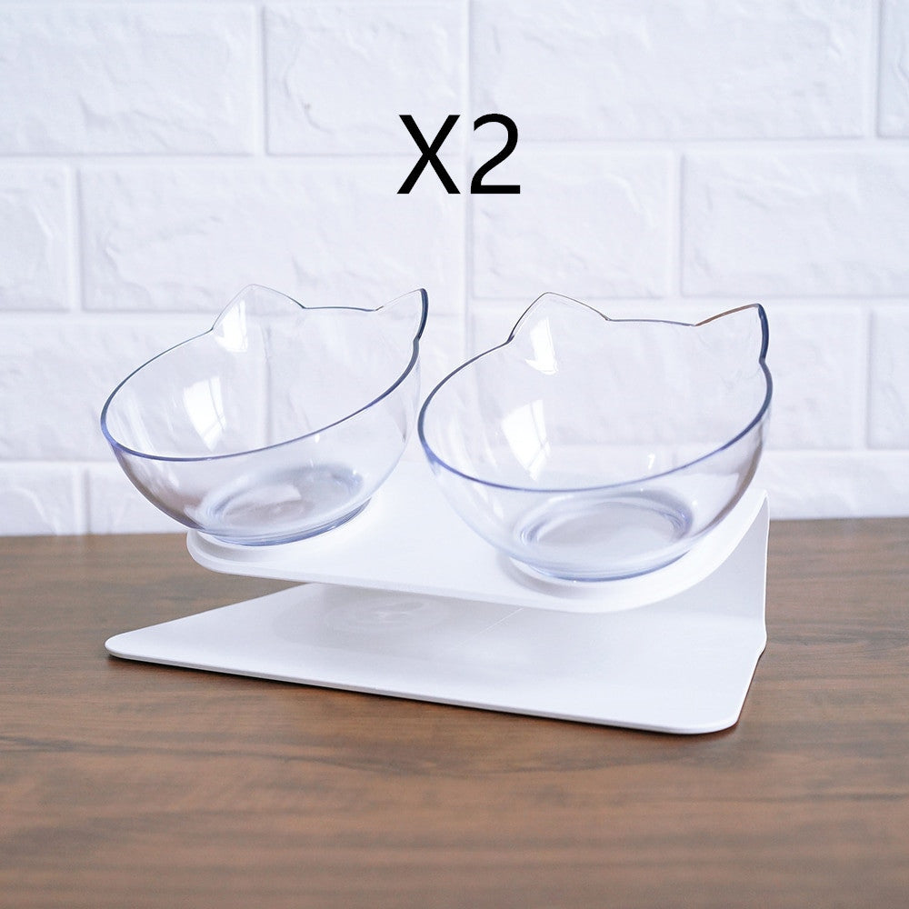 Non Slip Double Cat Bowl With Raised Stand Pet Food Cat Feeder Protect Cervical Vertebra Dog Bowl Transparent Pet Products - X2-Shopping