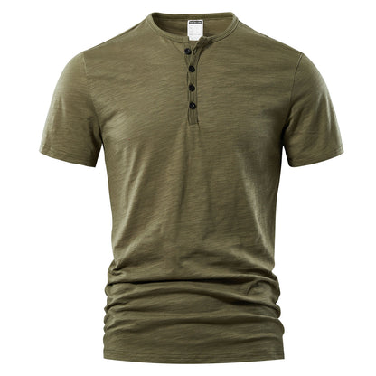 Men's Slub Cotton Casual Solid Color Short Sleeve