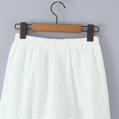 Hollow Embroidery Lace-up Straight-leg Pants