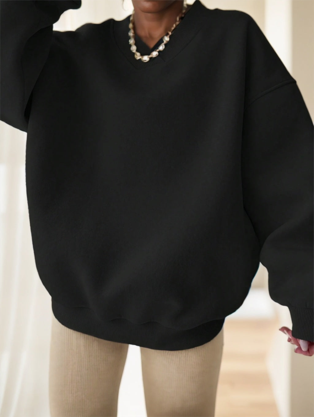 Women's Solid Color Oversized Drop Shoulder Sweatshirt - X2-Shopping