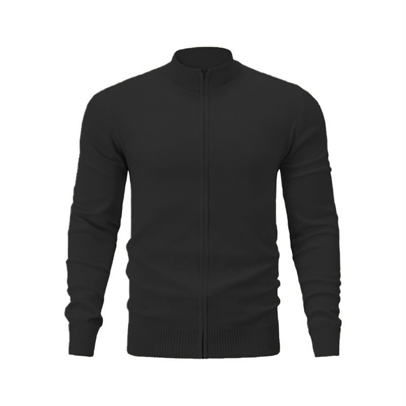 Stand Collar Casual Sports Sweater Solid Color Zipper Sweater