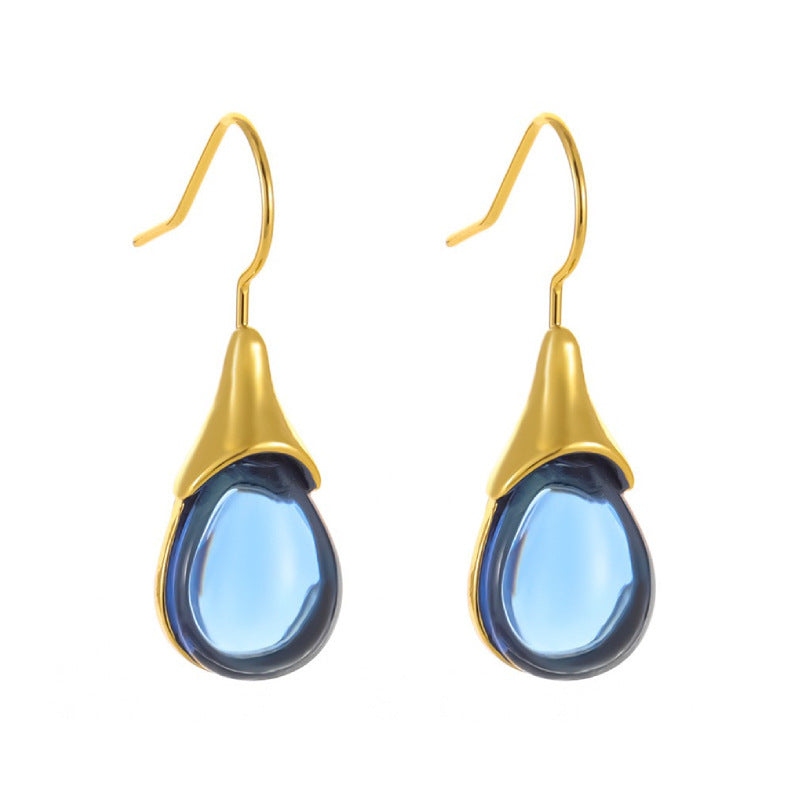Drop-shaped Inlaid Cat's Eye Earrings Four-color Simple