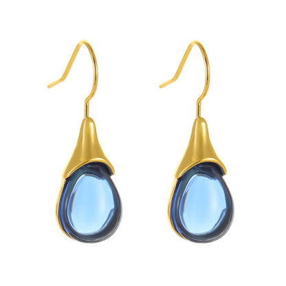 Drop-shaped Inlaid Cat's Eye Earrings Four-color Simple