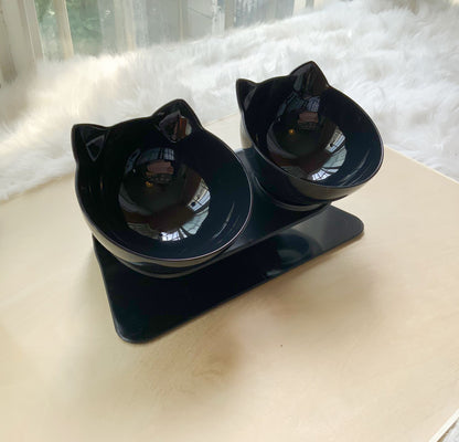 Non Slip Double Cat Bowl With Raised Stand Pet Food Cat Feeder Protect Cervical Vertebra Dog Bowl Transparent Pet Products - X2-Shopping