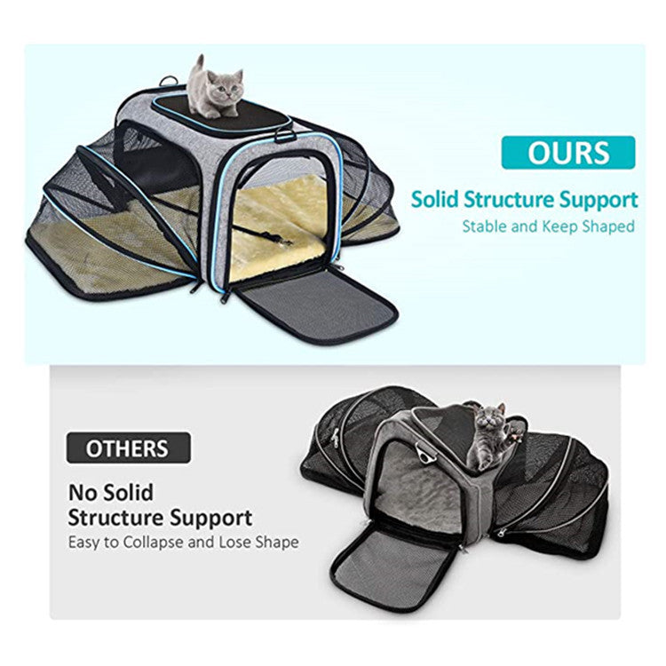 Carrier For Cat Pet Airline Approved Expandable Foldable Soft Dog Carrier Opened Doors Reflective Tapes Cat Travel Bag - X2-Shopping