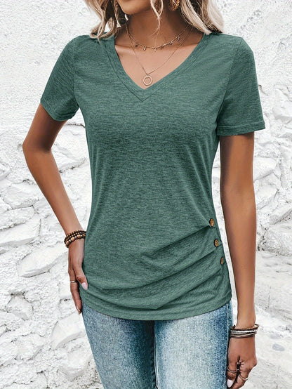 Machine Washable Polyester And Spandex Blended Fashion Green Collar Top