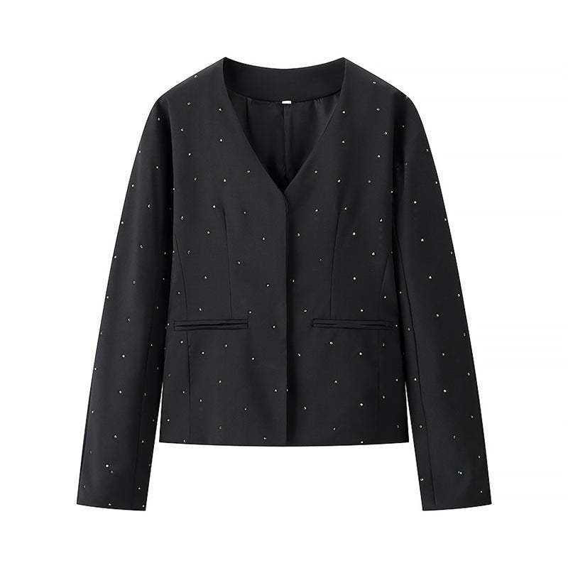 Stylish Simple And Versatile Loose V-neck Diamond Jacket - X2-Shopping