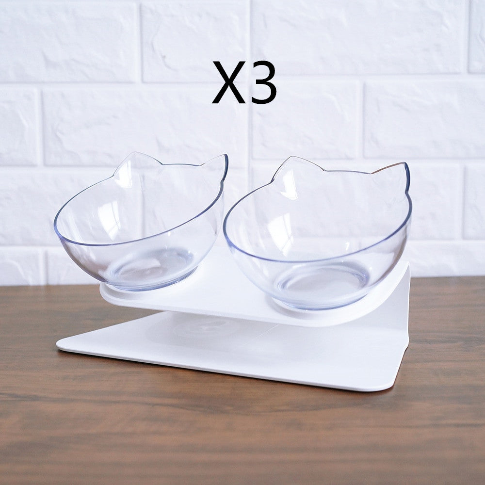 Non Slip Double Cat Bowl With Raised Stand Pet Food Cat Feeder Protect Cervical Vertebra Dog Bowl Transparent Pet Products - X2-Shopping
