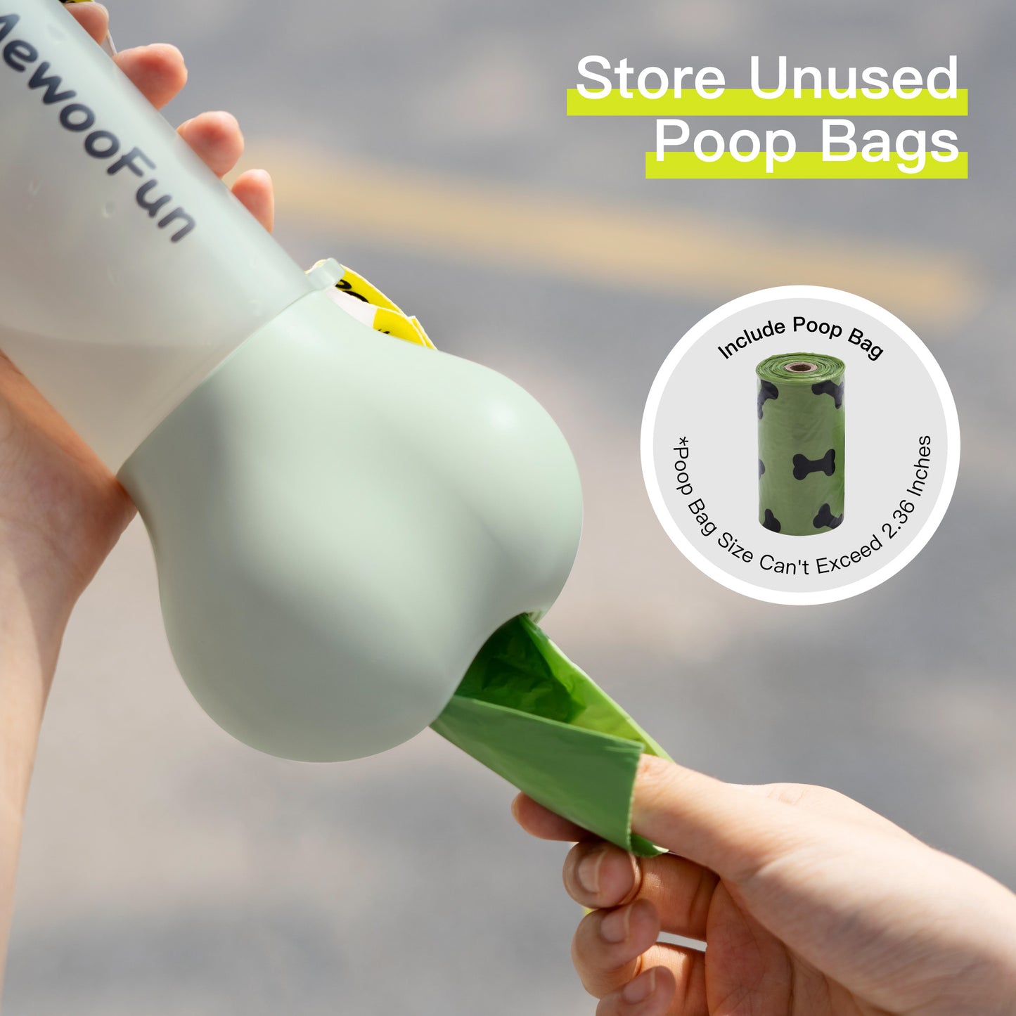 وعاء تغذية زجاجة ماء للكلاب الأليفة من Mewoofun، وعاء طعام محمول 2 في 1 مقاوم للتسرب، مناسب للحيوانات الأليفة أثناء السفر في الهواء الطلق، مع كيس لجمع البراز