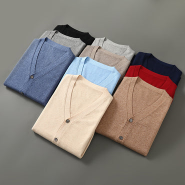 V-neck Knitted Cardigan Coat Men's Andy Velvet Long Sleeve