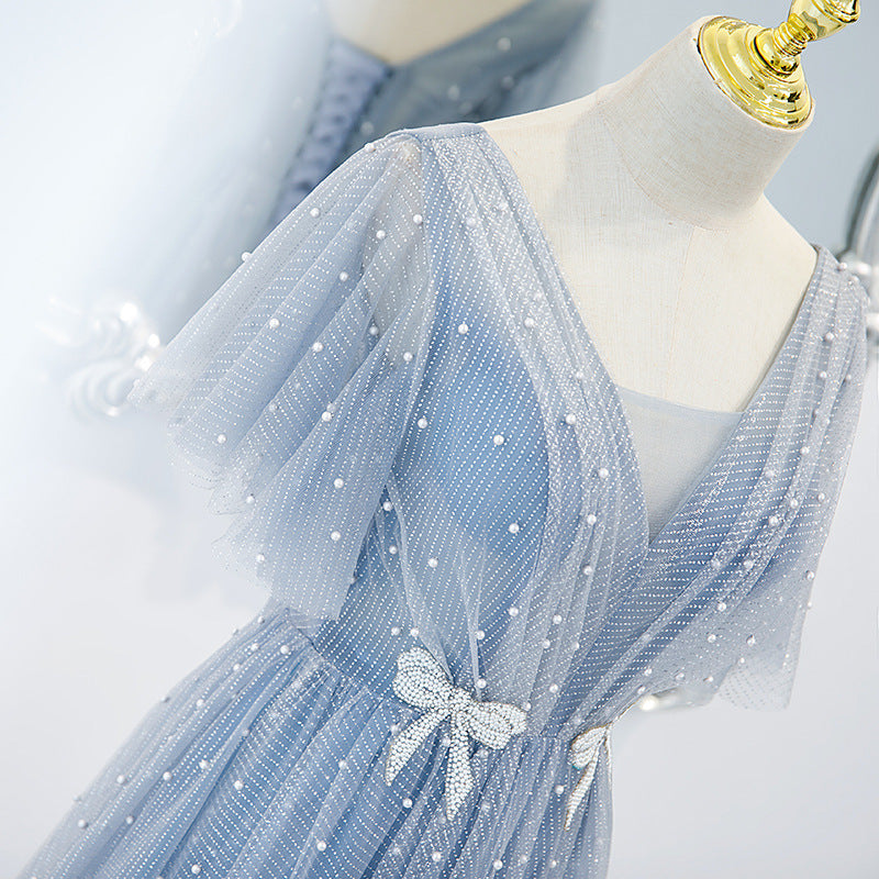 Evening Dress Female Elegant Temperament Host V-neck Super Fairy Thin Long Style - X2-Shopping