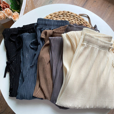 Loose Straight Pleated Ice Silk Leggings Draped Pants Thin High Waist