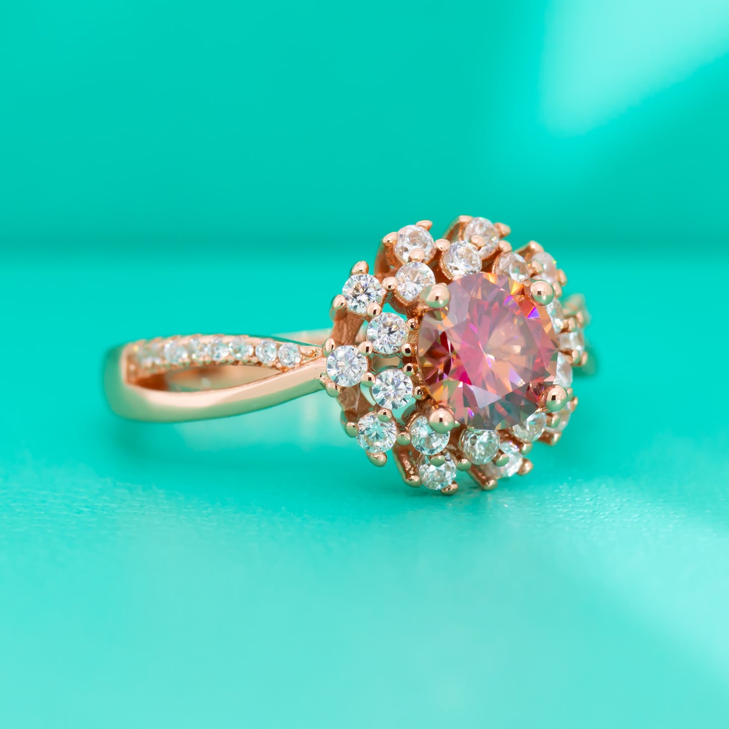 Colorful Red Moissanite Flower Ring Female S925 Sterling Silver