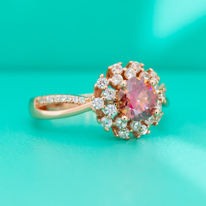 Colorful Red Moissanite Flower Ring Female S925 Sterling Silver